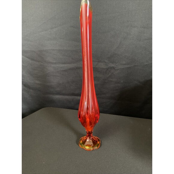 Vintage LE Smith Red Amberina 6 Petal Swung Glass Vase 19.5” Tall MCM - Picture 6 of 10